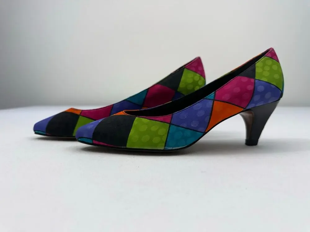 Vintage 90s Life Stride Color Block Stained Glass Heels Art To Wear Size 7 Union
